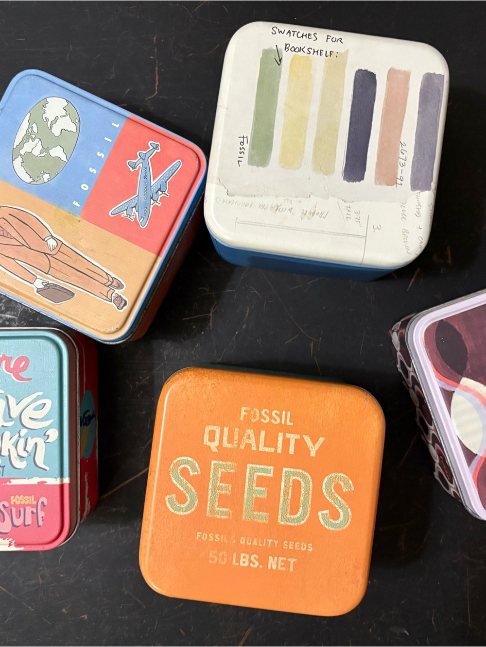 Fossil Orange and Blue Decorative Tin Set – Retro Seed Canister